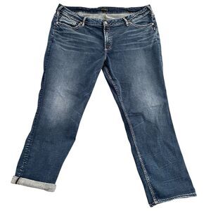 SILVER JEANS - WOMEN'S PLUS SZ 24 X 27 - BLUE BOYFRIEND CUFFED JEANS HTF SIZE‎